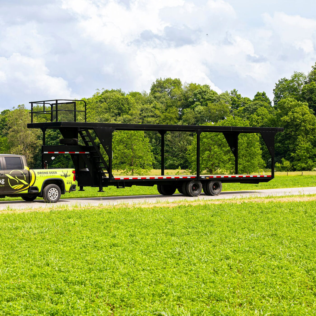 nuWay drone trailer set up in a field